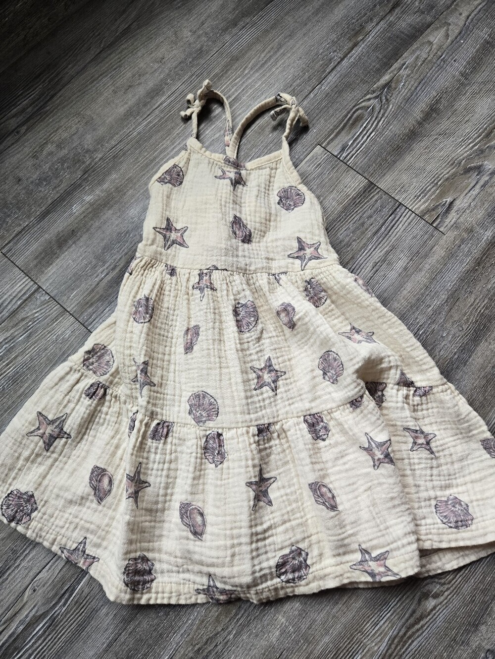 Girls Cream Seashell Print Tiered Sundress